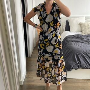 Short sleeve bohemian style flower pattern dress